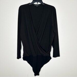 INC Womens Black V-Neck Long Sleeve Faux Wrap Jersey Bodysuit Plus Size 1X